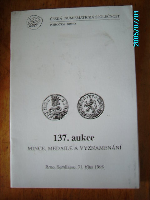 zobrazit detail knihy esk numismatick spolenost 137.aukce 1998