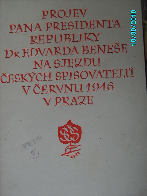 zobrazit detail knihy Projev pana presidenta republiky Dr. Edvarda Bene
